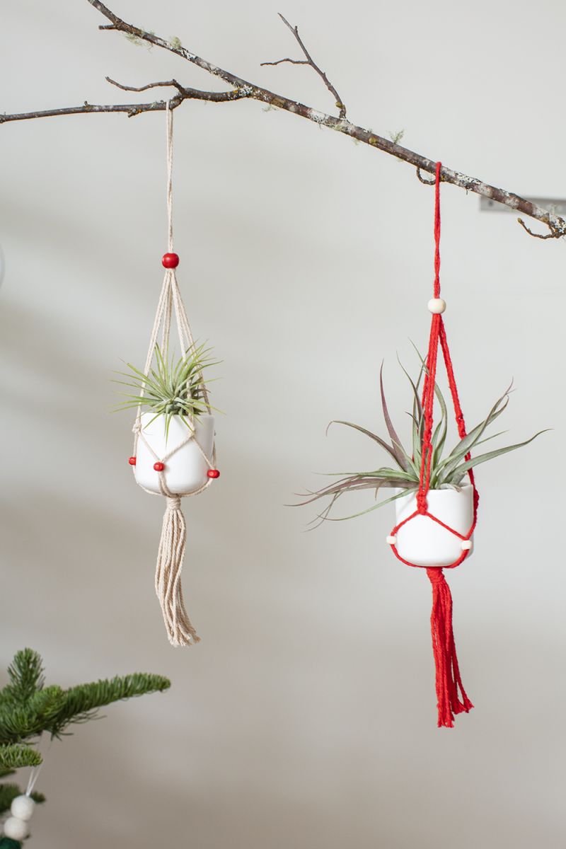 Christmas Ornament Airplant Holder - Includes Macrame Holder & Ceramic Pot