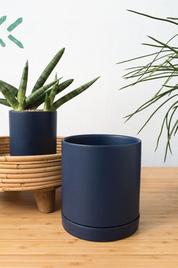 Avery Pot - Planter with Watering Saucer - Navy Blue -  Fits 4