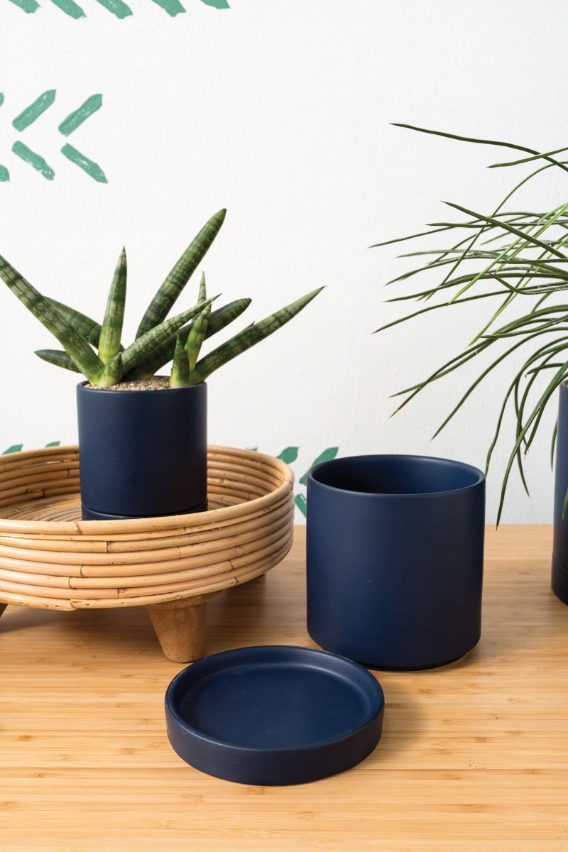 Avery Pot - Planter with Watering Saucer - Navy Blue -  Fits 4