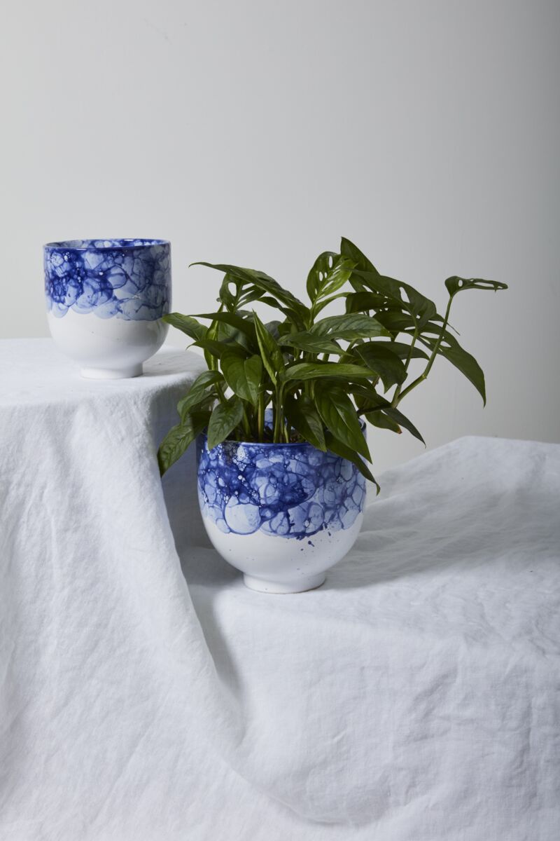 Blue Bubble Glaze Planter